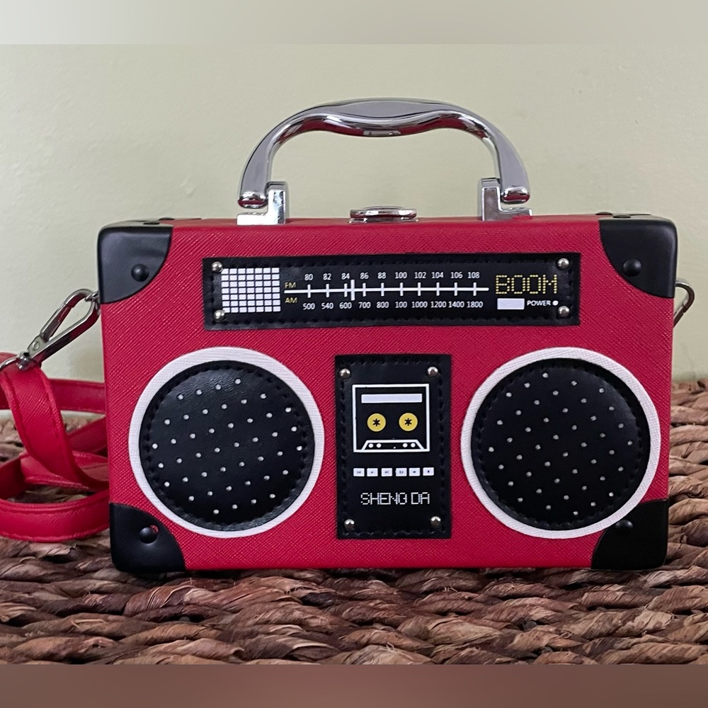 NWOT Red Boombox Radio Crossbody Bag Retro Design With Strap & Top Handle